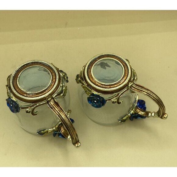 ARC of France Luxury Classic Enamel Coffee Cup Blue Butterfly LOT 2 - Picture 3 of 12